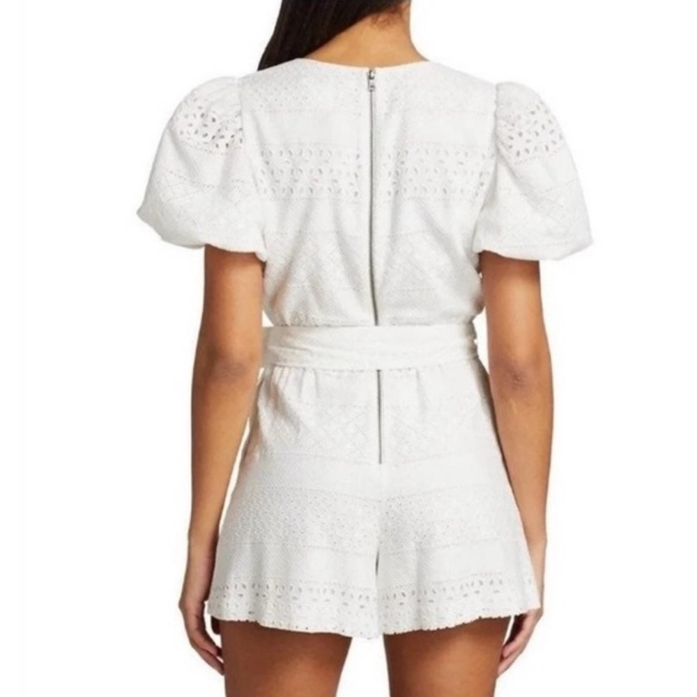 Alice + Olivia Paulina Puff Sleeve Eyelet Romper - Picture 4 of 12